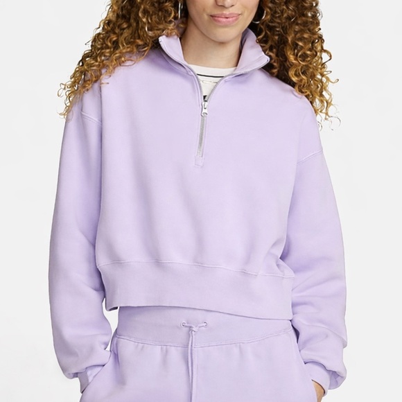 Nike Tops - Nike Cropped Quarter Zip Fleece Sweatshirt Lavender L Dropped Shoulder